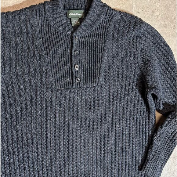 Eddie Bauer Sweater 100% Cotton Heavy Knit Henley Mens Medium - Picture 5 of 9